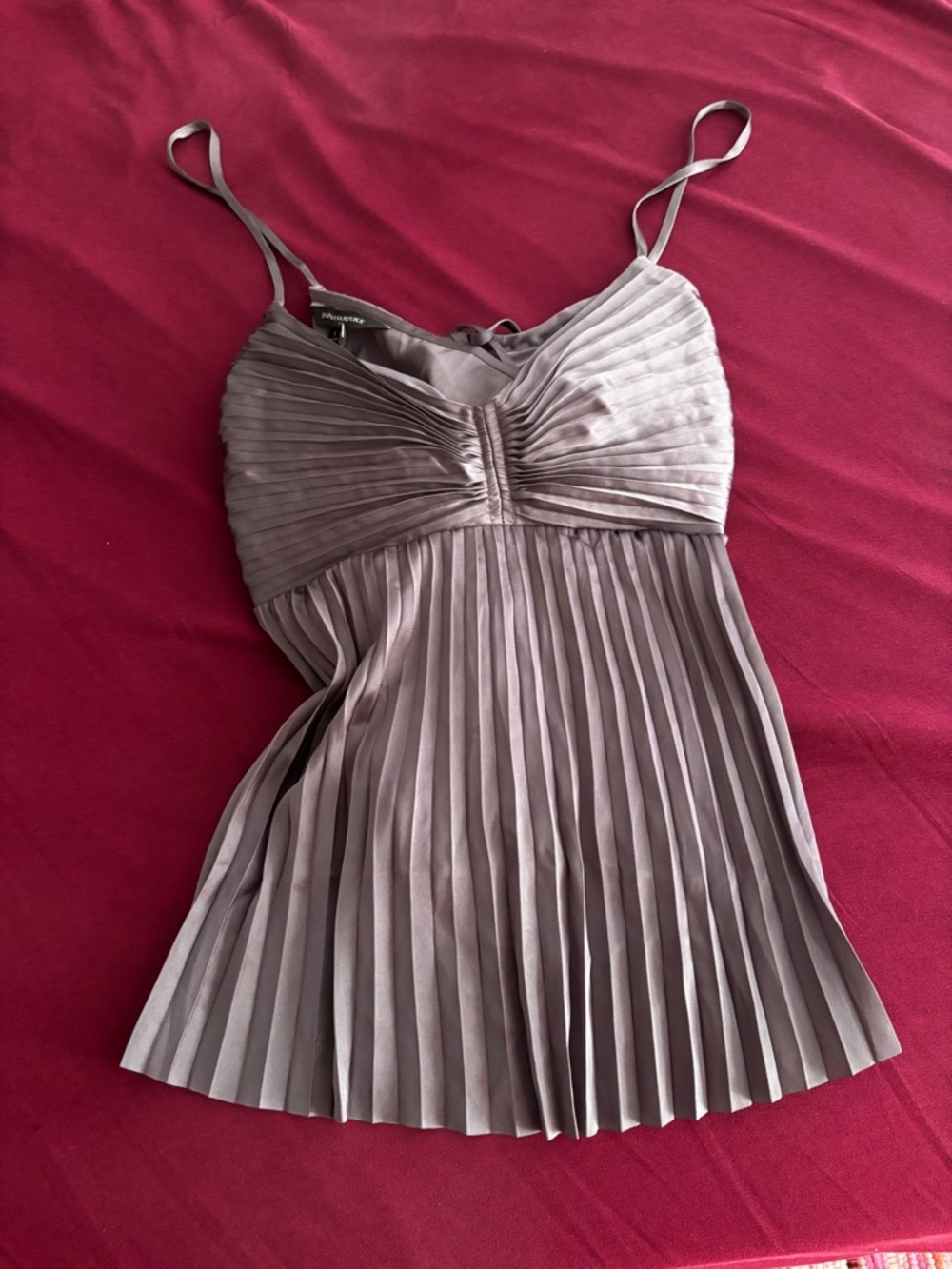 Banana Republic Pleated Taupe Spaghetti Strap Dress